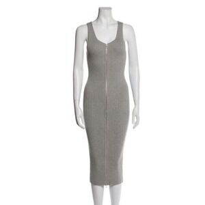 Alexander Wang Sleeveless Ribbed Sweater Midi Dress Front Zip Womens Gray Size S
